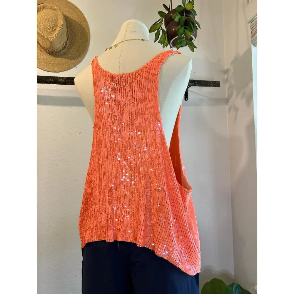 Joe's Jeans Pink Mermaid Slouchy Sequin Beaded Tank Top Size Medium Some Wear